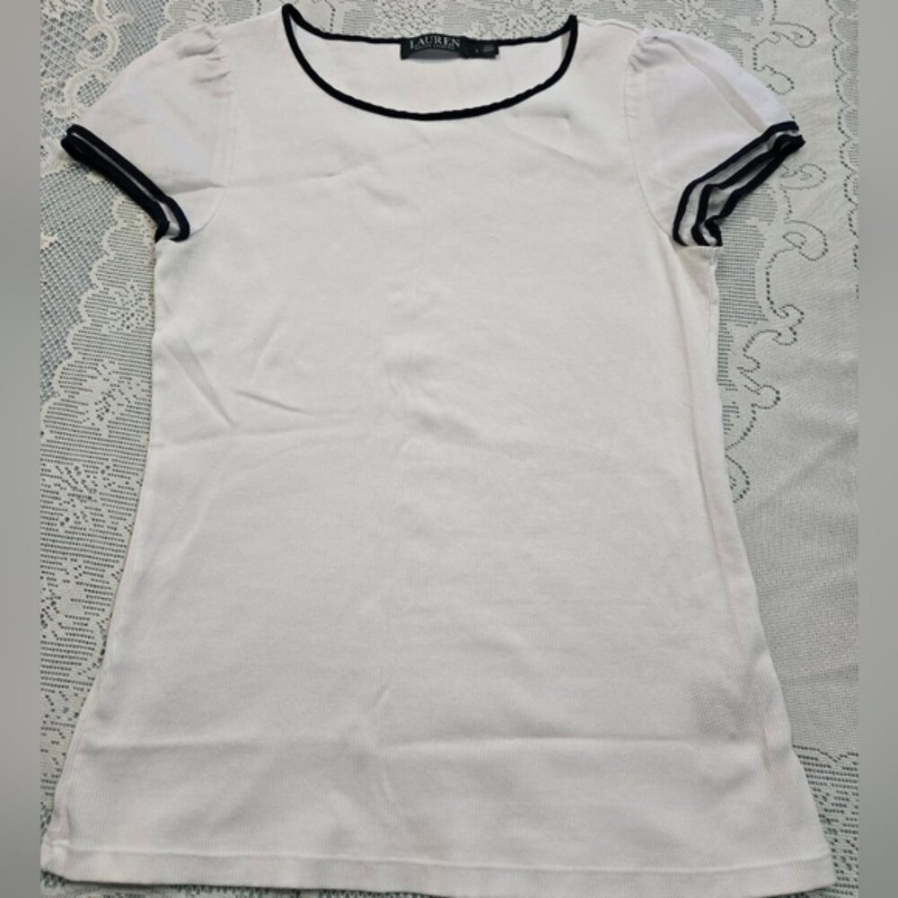 Lauren Ralph Lauren Puff Sleeve Short Sleeve Blouse Shirt White Size L